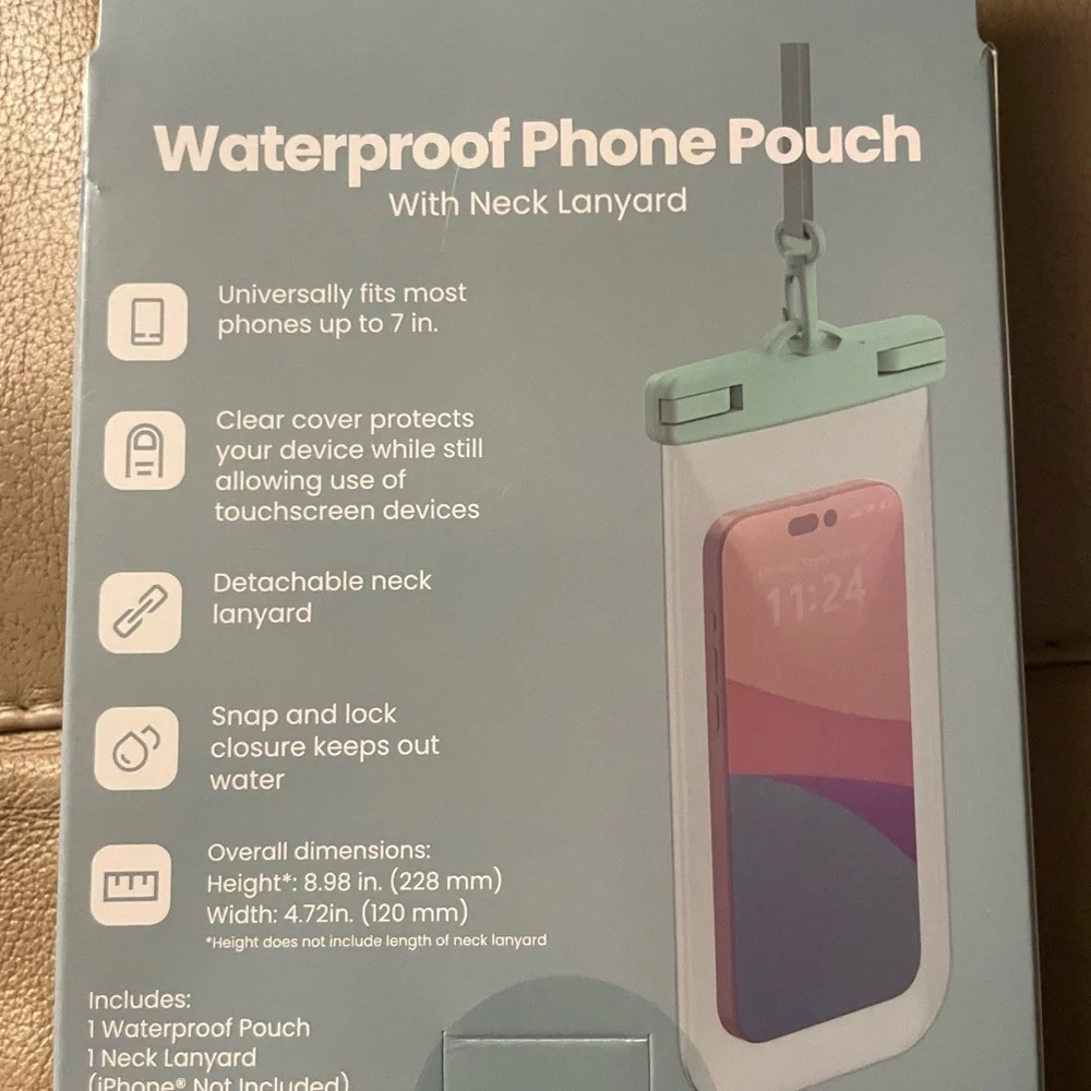 Waterproof Phone Pouch with Neck Lanyard Sage Color Top NWT Protection Swim Fun